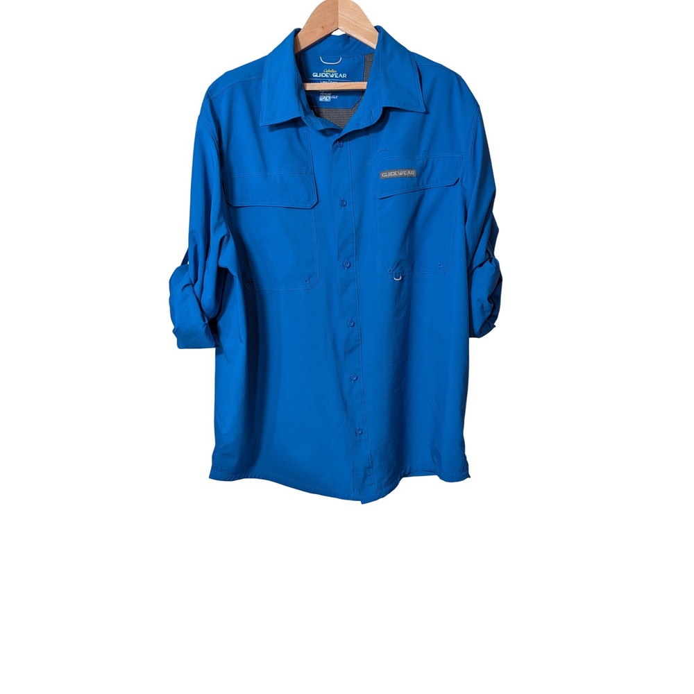 Cabelas Guidewear Mens Large Blue Long Sleeve Fishing Shirt UPF 30 Ripstop L